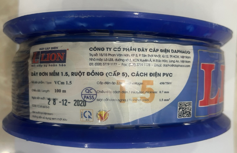 Cáp điện VCM 1.5 mm2 Lion mềm